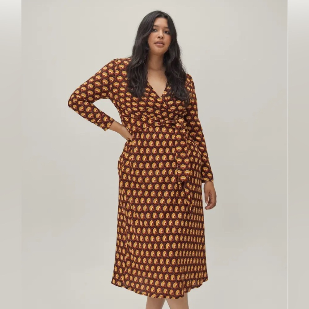 Nasty Gal Brown Wrap Dress with Bishop Sleeves